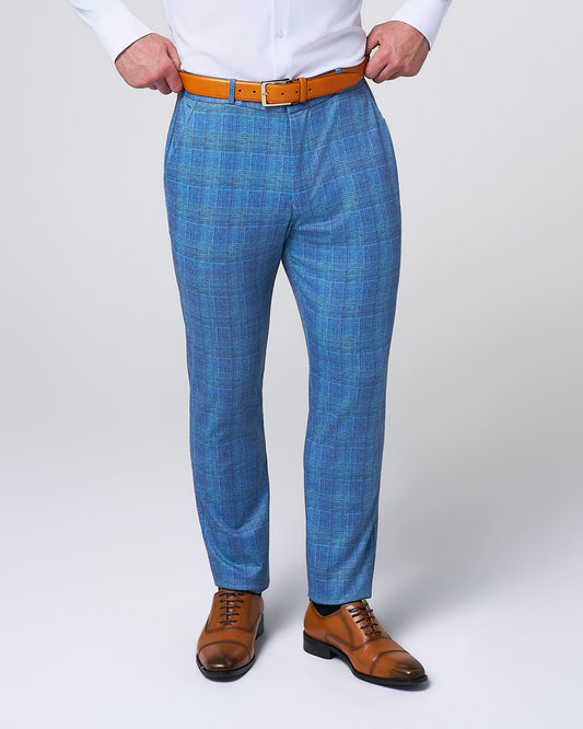 State & Liberty Brushed Tech Suit Pant - Electric Blue Plaid