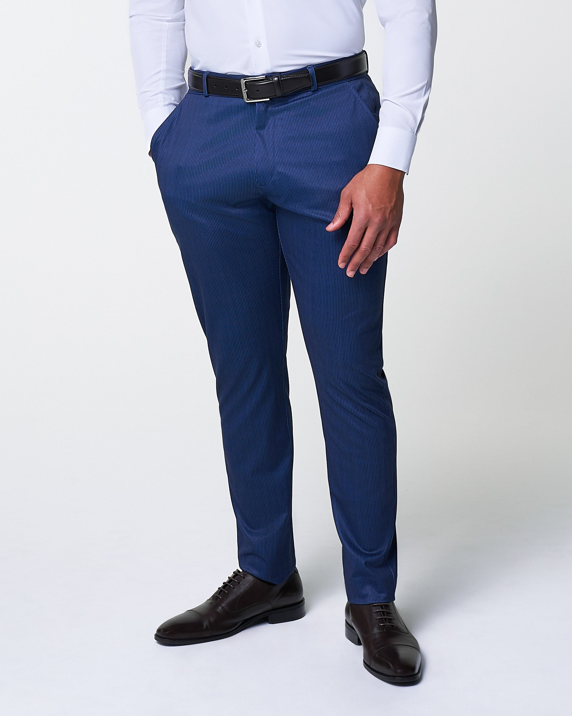 State & Liberty Athletic Fit Stretch Suit Pants - Navy & White Stripe
