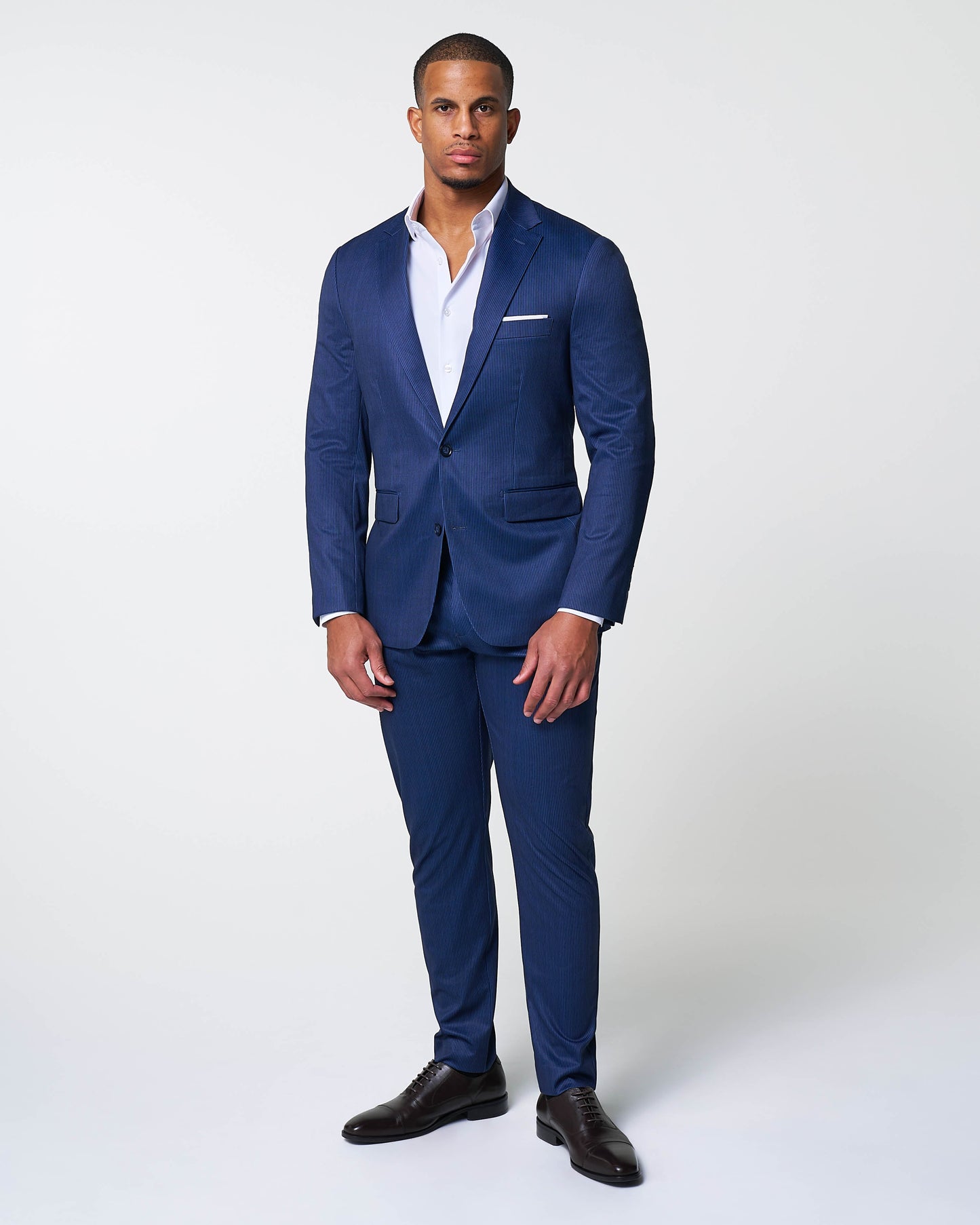State & Liberty Athletic Fit Stretch Suit Pants - Navy & White Stripe