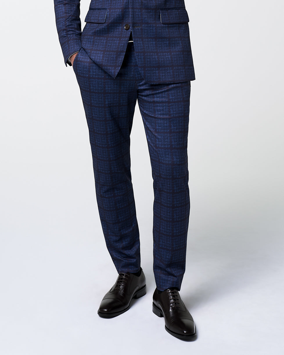 State & Liberty Athletic Fit Stretch Suit Pants - Navy & Maroon Windowpane