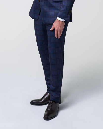 State & Liberty Athletic Fit Stretch Suit Pants - Navy & Maroon Windowpane