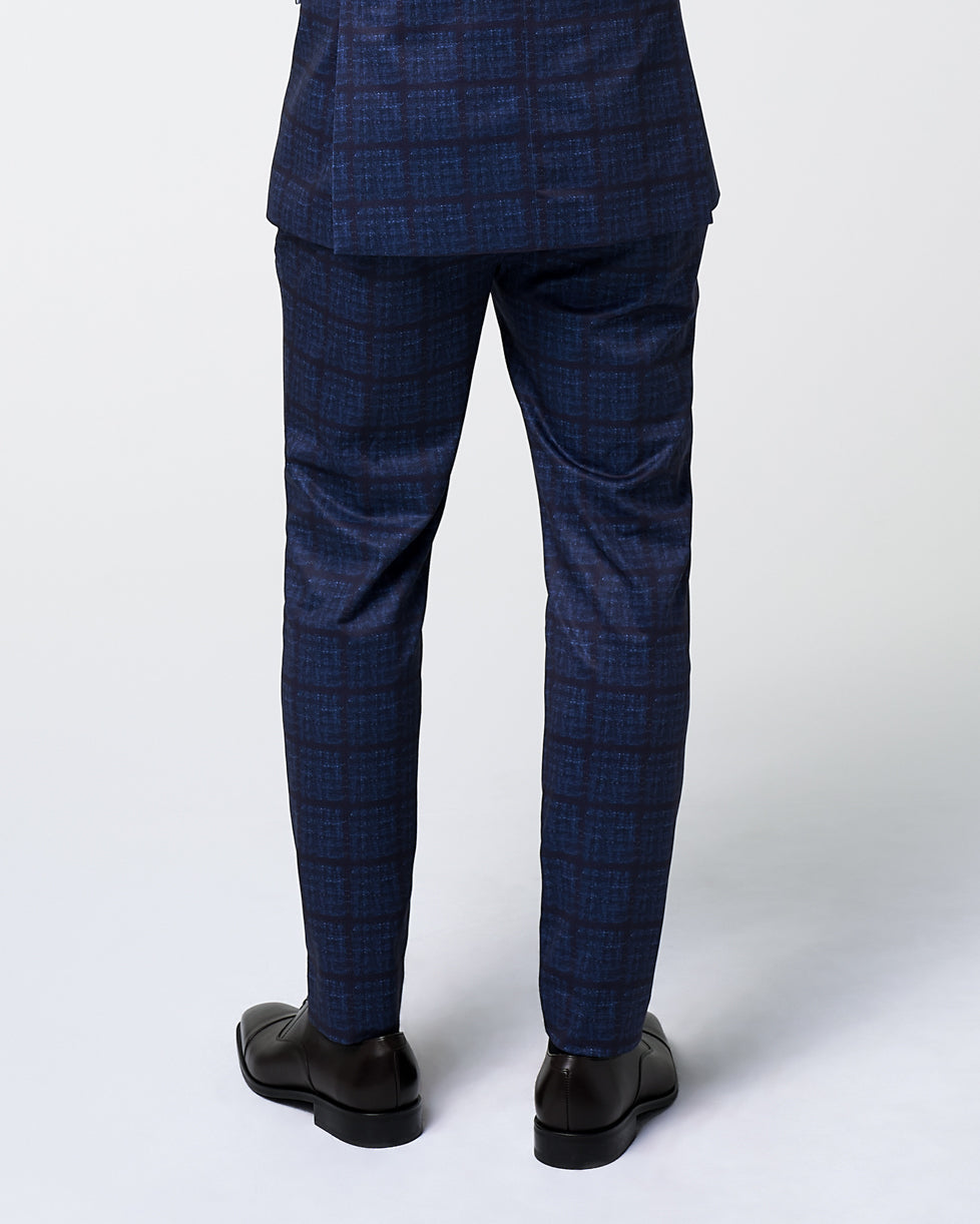State & Liberty Athletic Fit Stretch Suit Pants - Navy & Maroon Windowpane