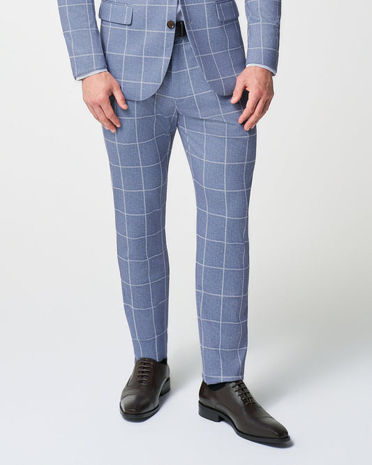 State & Liberty Athletic Fit Stretch Suit Pants - Textured Light Blue with White Windo