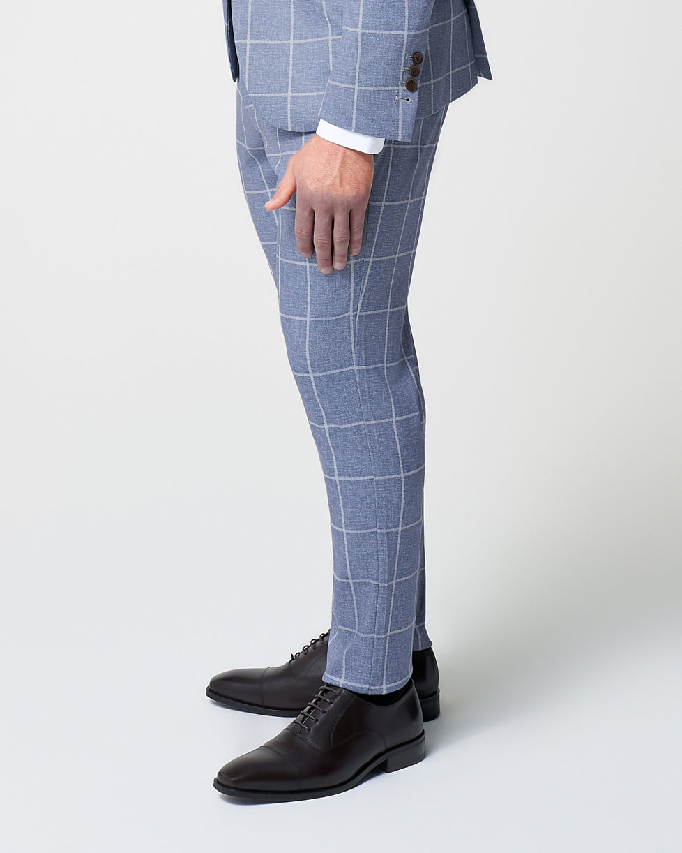 State & Liberty Athletic Fit Stretch Suit Pants - Textured Light Blue with White Windo