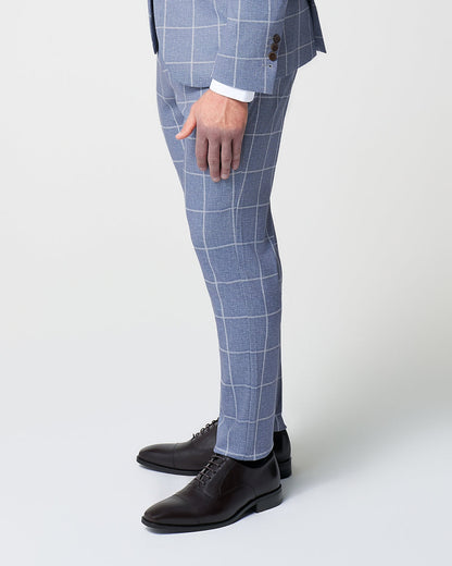 State & Liberty Athletic Fit Stretch Suit Pants - Textured Light Blue with White Windo