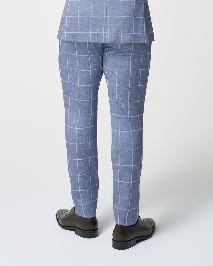 State & Liberty Athletic Fit Stretch Suit Pants - Textured Light Blue with White Windo