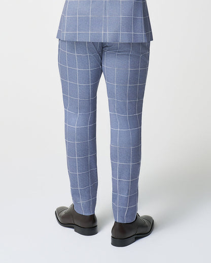 State & Liberty Athletic Fit Stretch Suit Pants - Textured Light Blue with White Windo