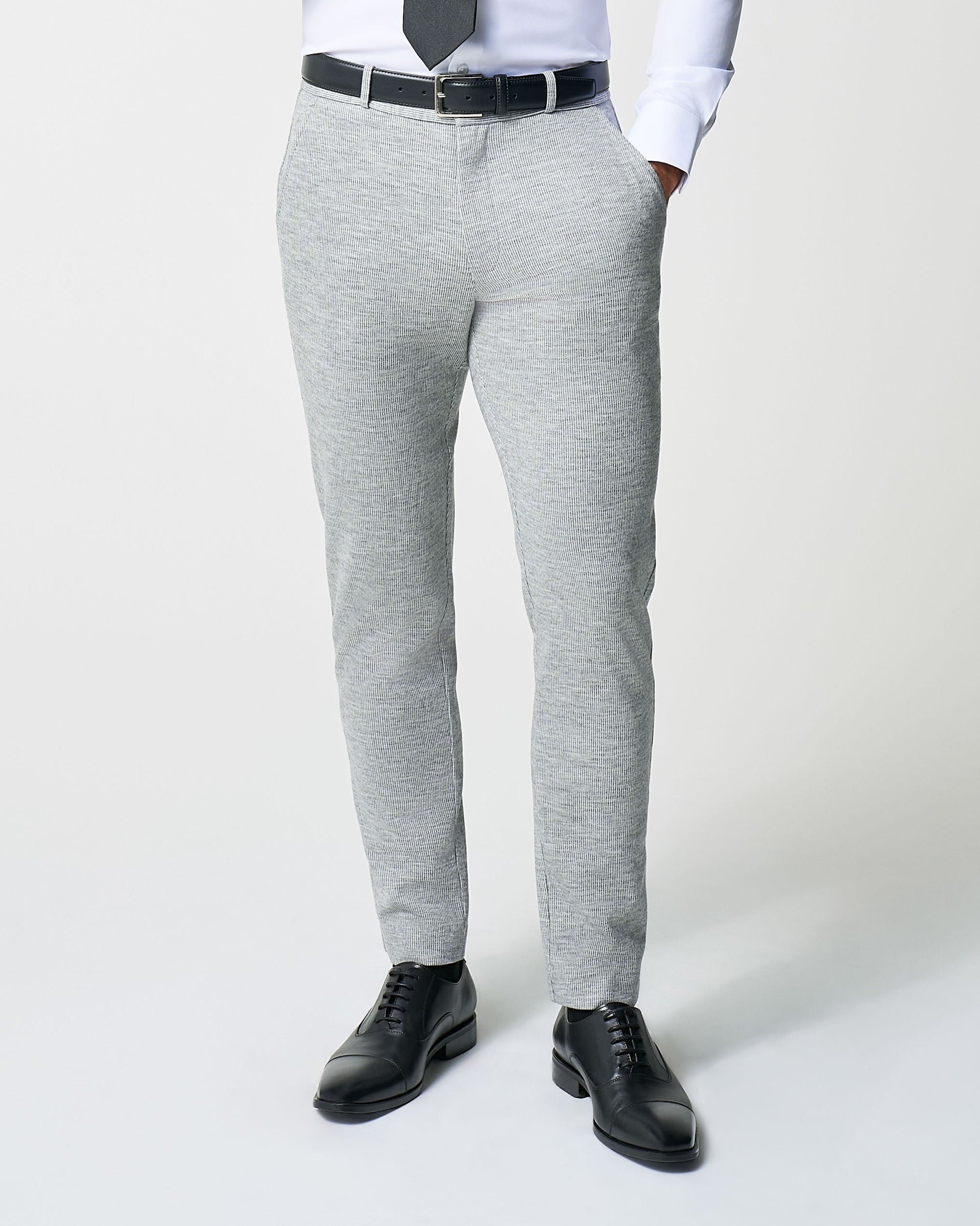State & Liberty Athletic Fit Stretch Wool Suit Pants - Light Grey with White Mini Stri