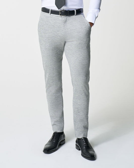 State & Liberty Athletic Fit Stretch Wool Suit Pants - Light Grey with White Mini Stri