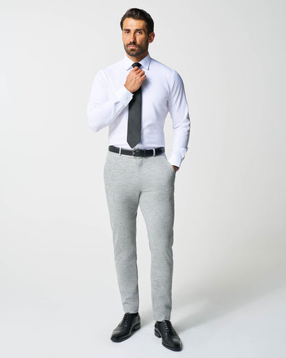State & Liberty Athletic Fit Stretch Wool Suit Pants - Light Grey with White Mini Stri