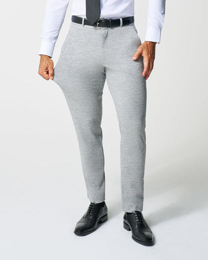State & Liberty Athletic Fit Stretch Wool Suit Pants - Light Grey with White Mini Stri