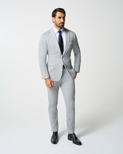 State & Liberty Athletic Fit Stretch Wool Suit Pants - Light Grey with White Mini Stri