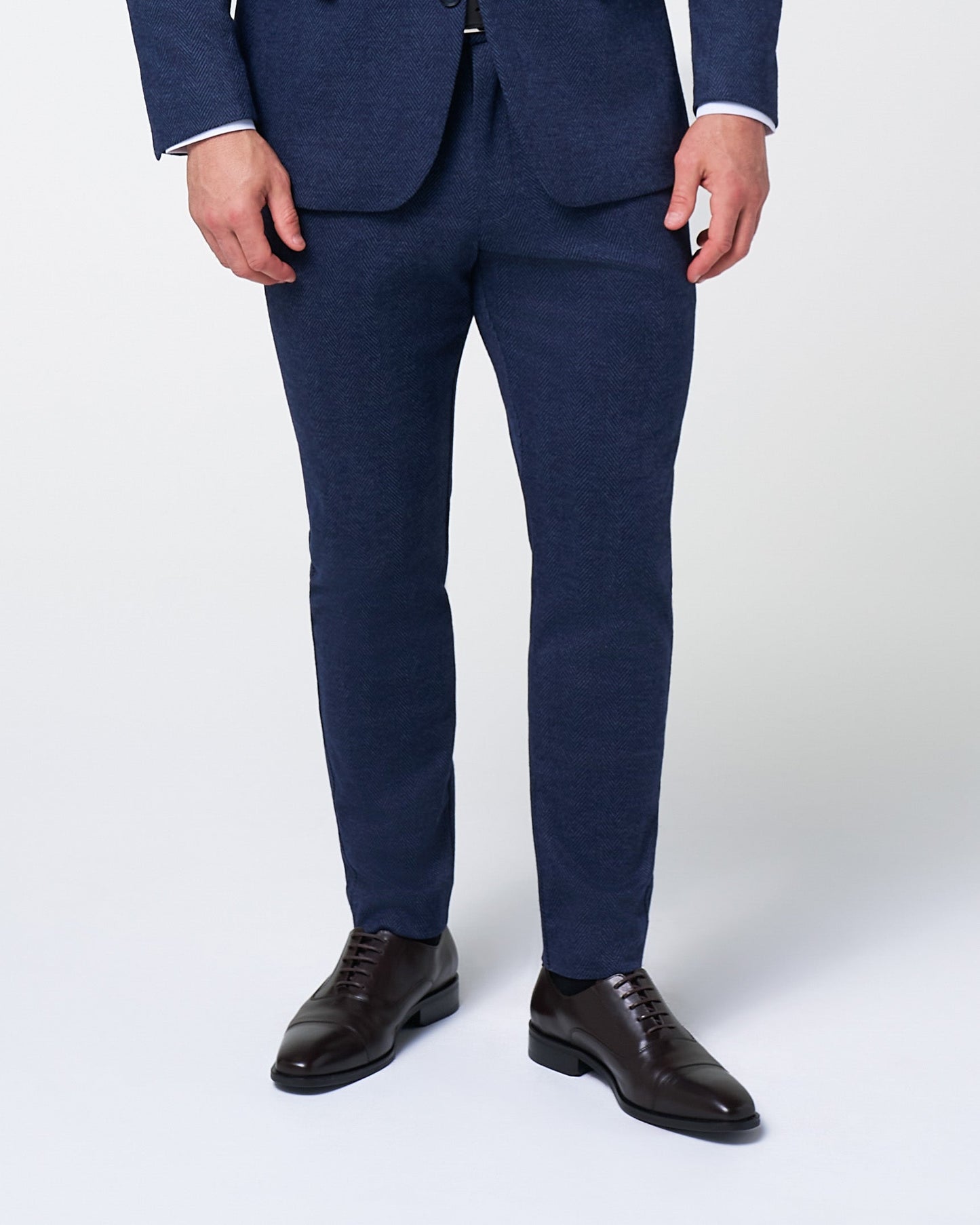 State & Liberty Athletic Fit Stretch Wool Suit Pants - Navy Herringbone