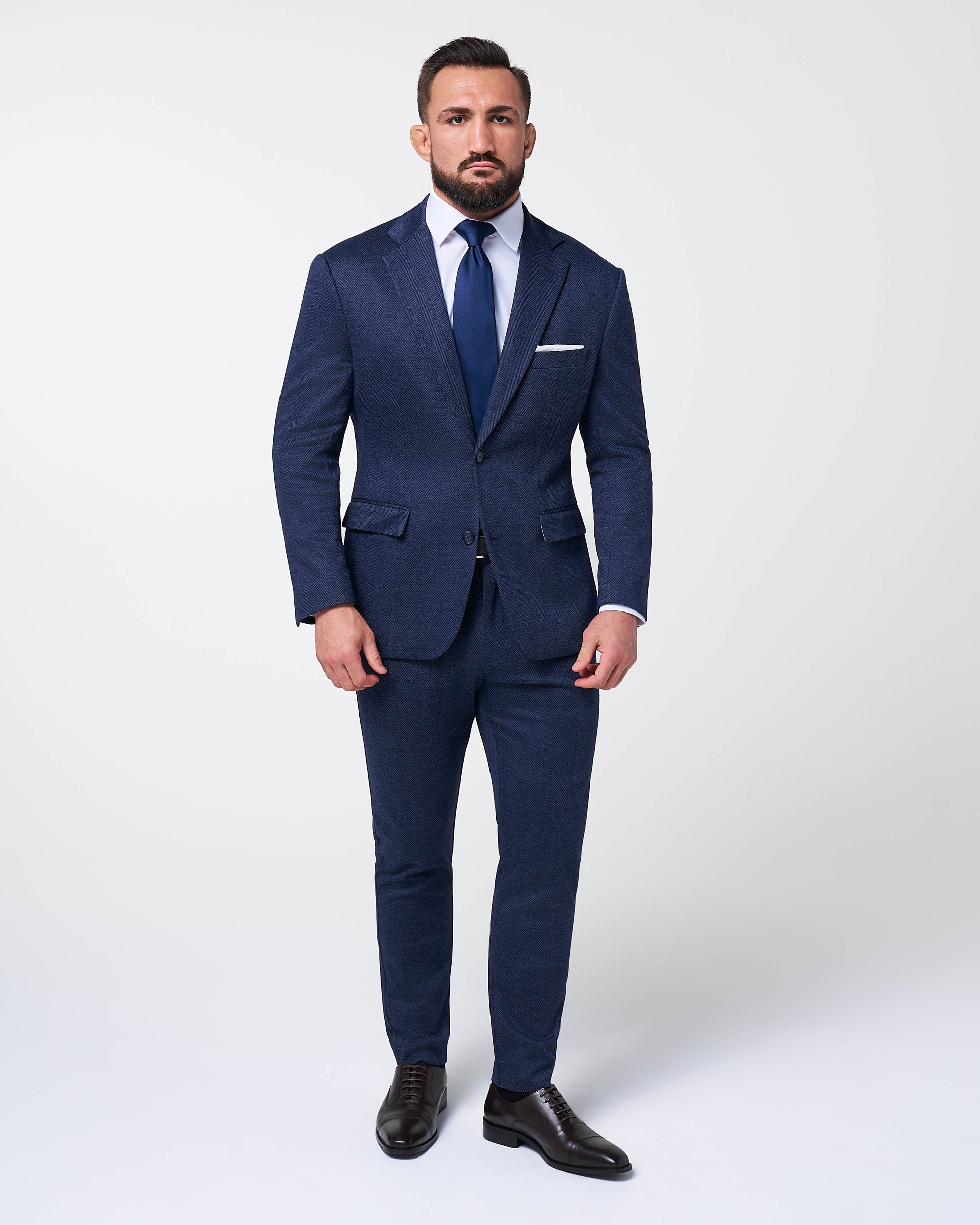 State & Liberty Athletic Fit Stretch Wool Suit Pants - Navy Herringbone