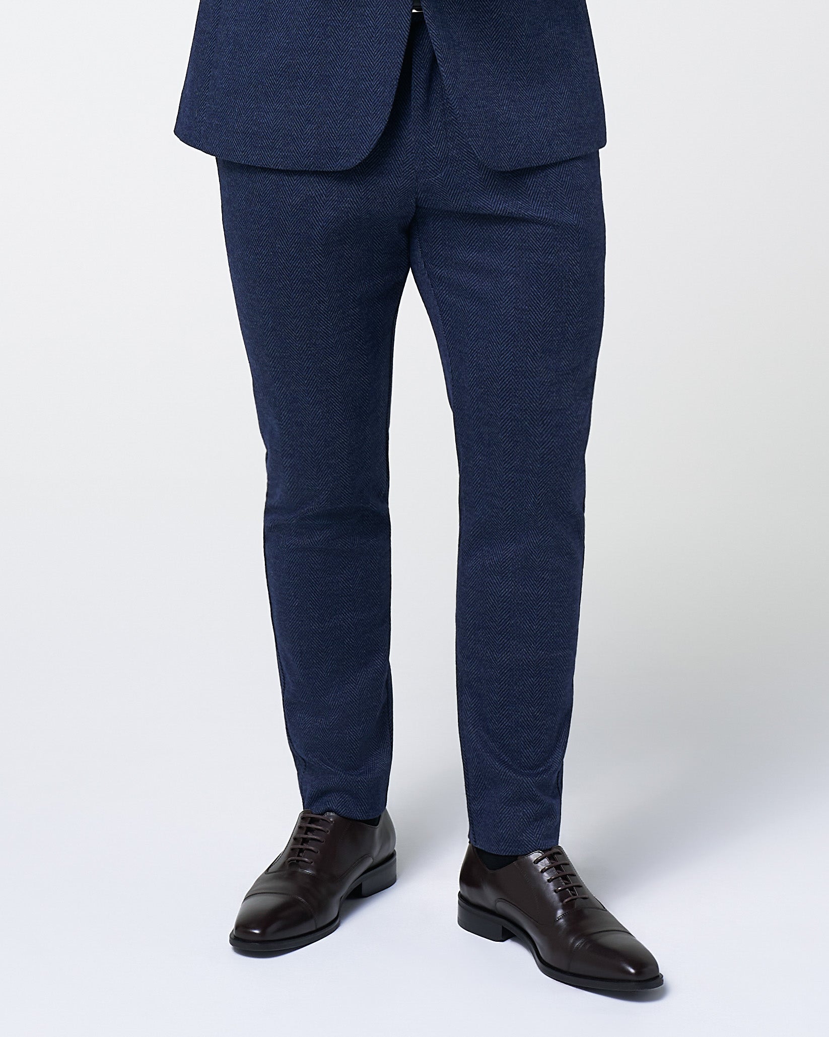State & Liberty Athletic Fit Stretch Wool Suit Pants - Navy Herringbone