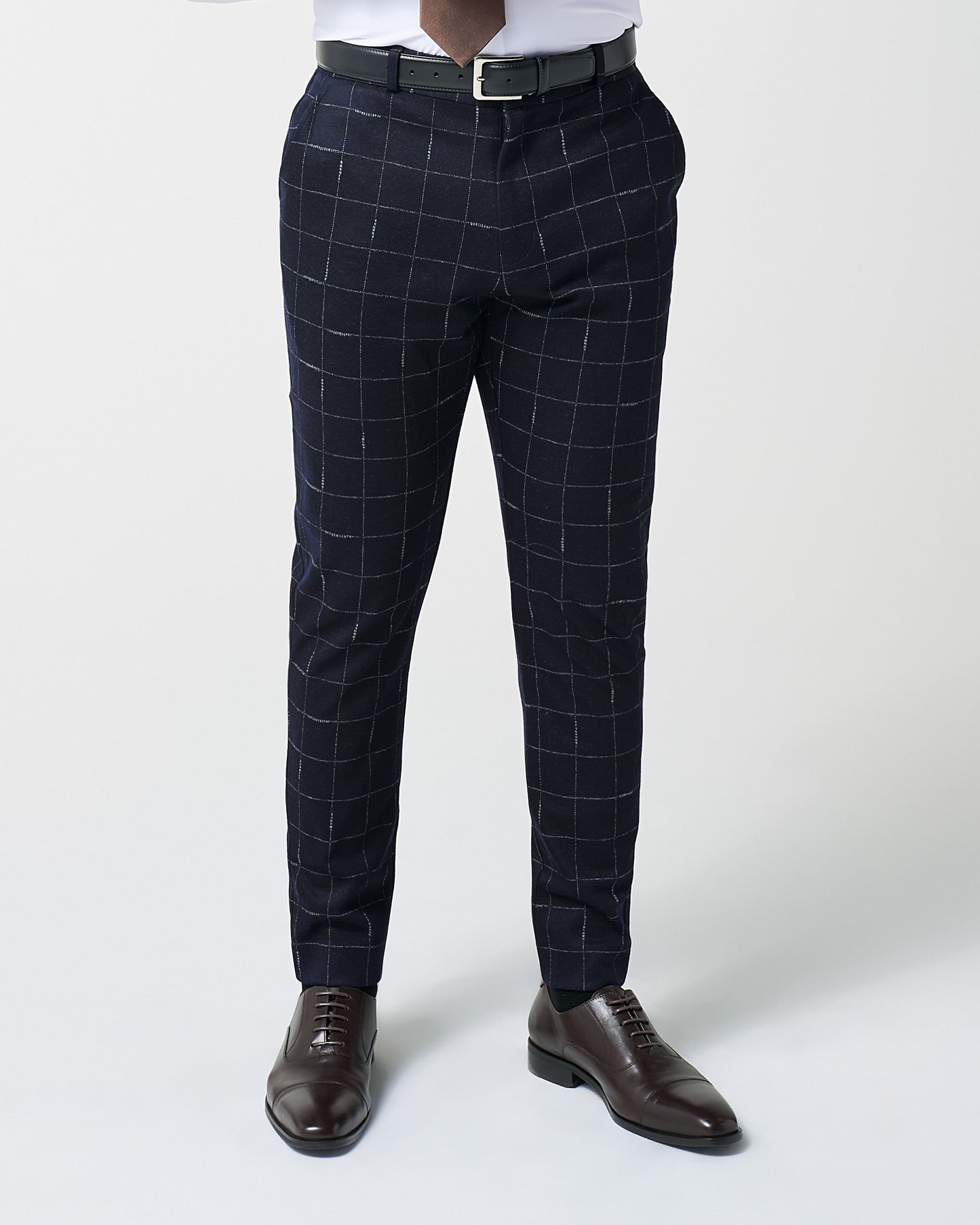 State & Liberty Athletic Fit Stretch Wool Suit Pants - Midnight Navy & Chalk Windowpan
