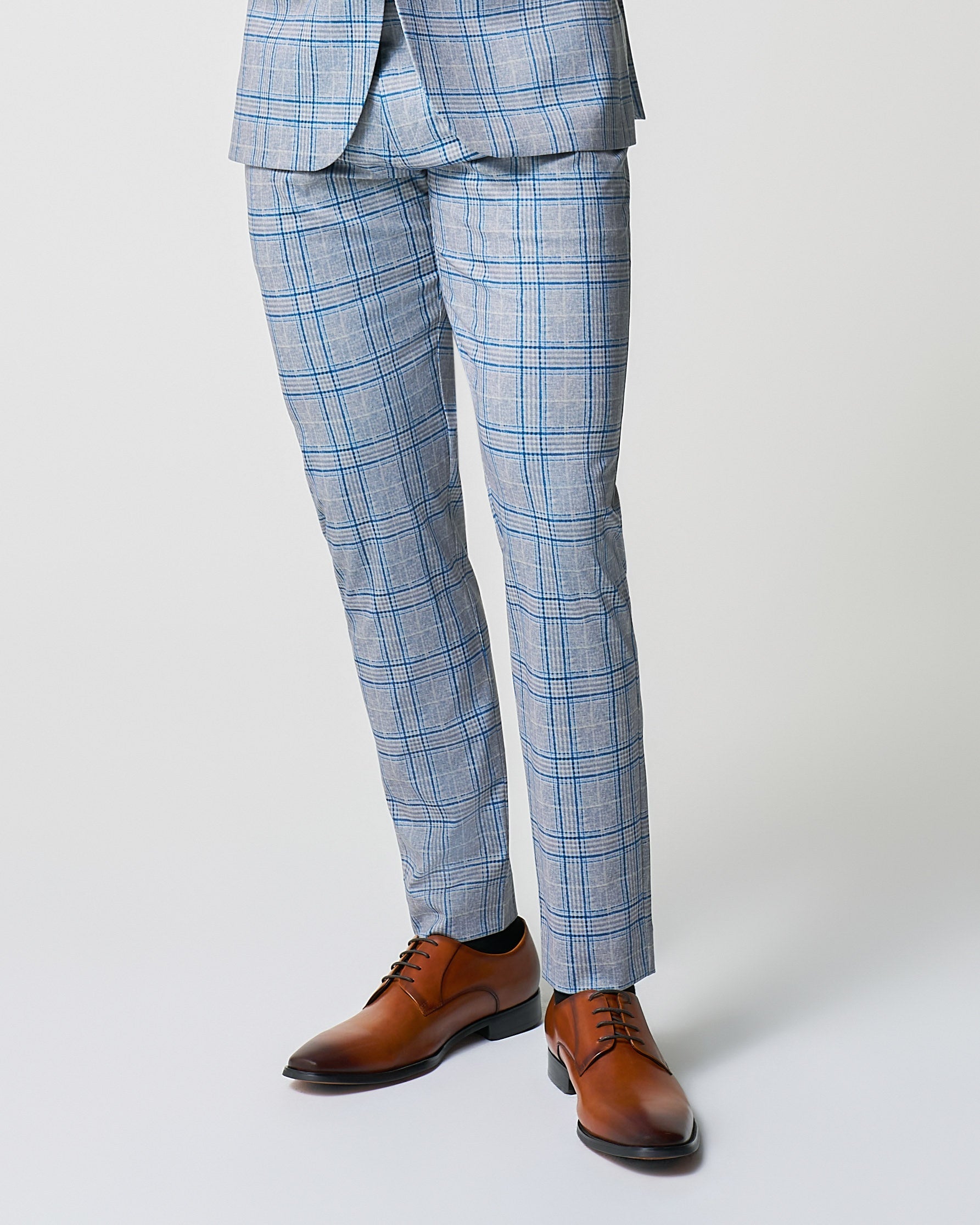 State & Liberty Athletic Fit Stretch Suit Pants - Grey & Royal Blue Plaid