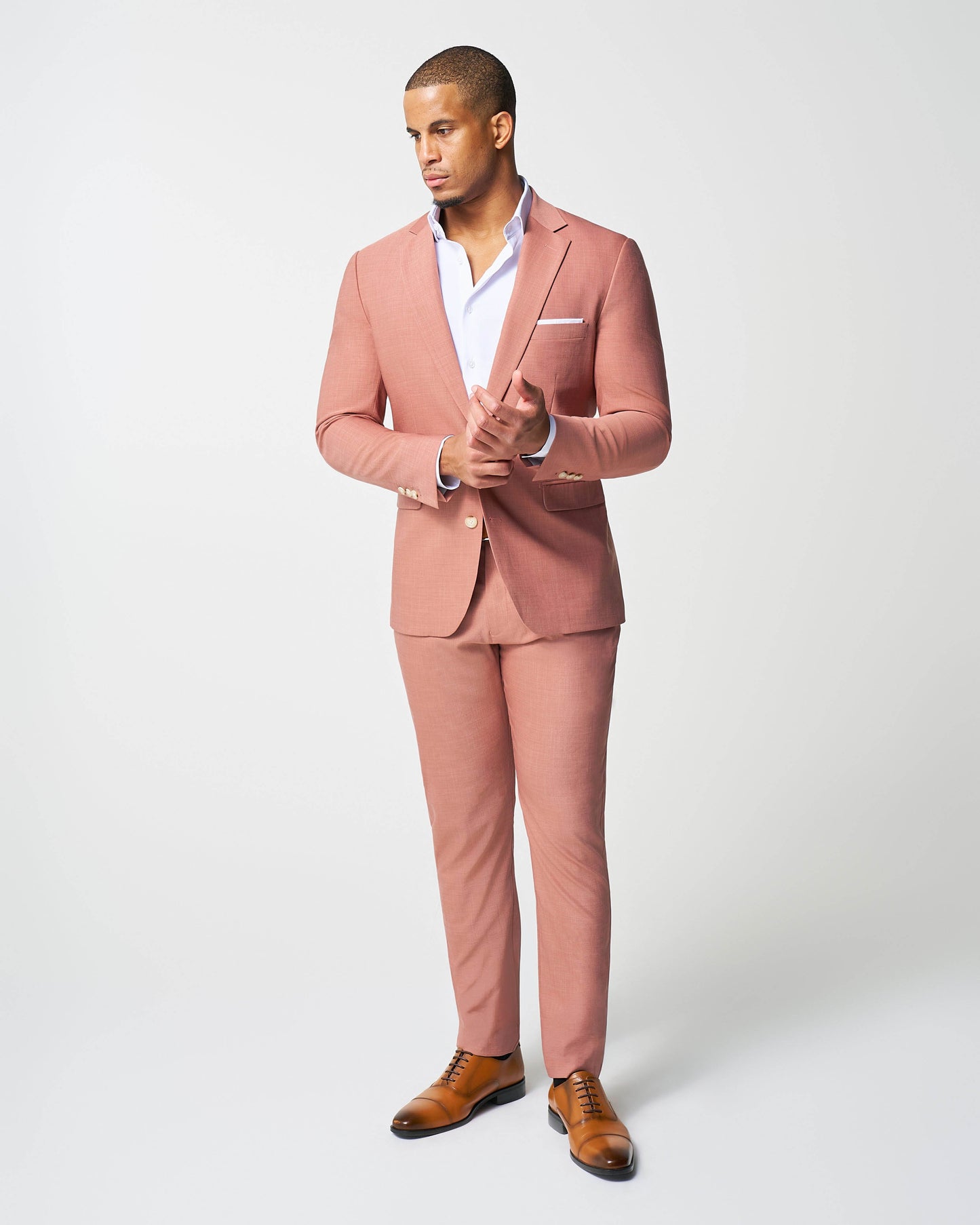 State & Liberty Athletic Fit Stretch Suit Pants - Heathered Salmon
