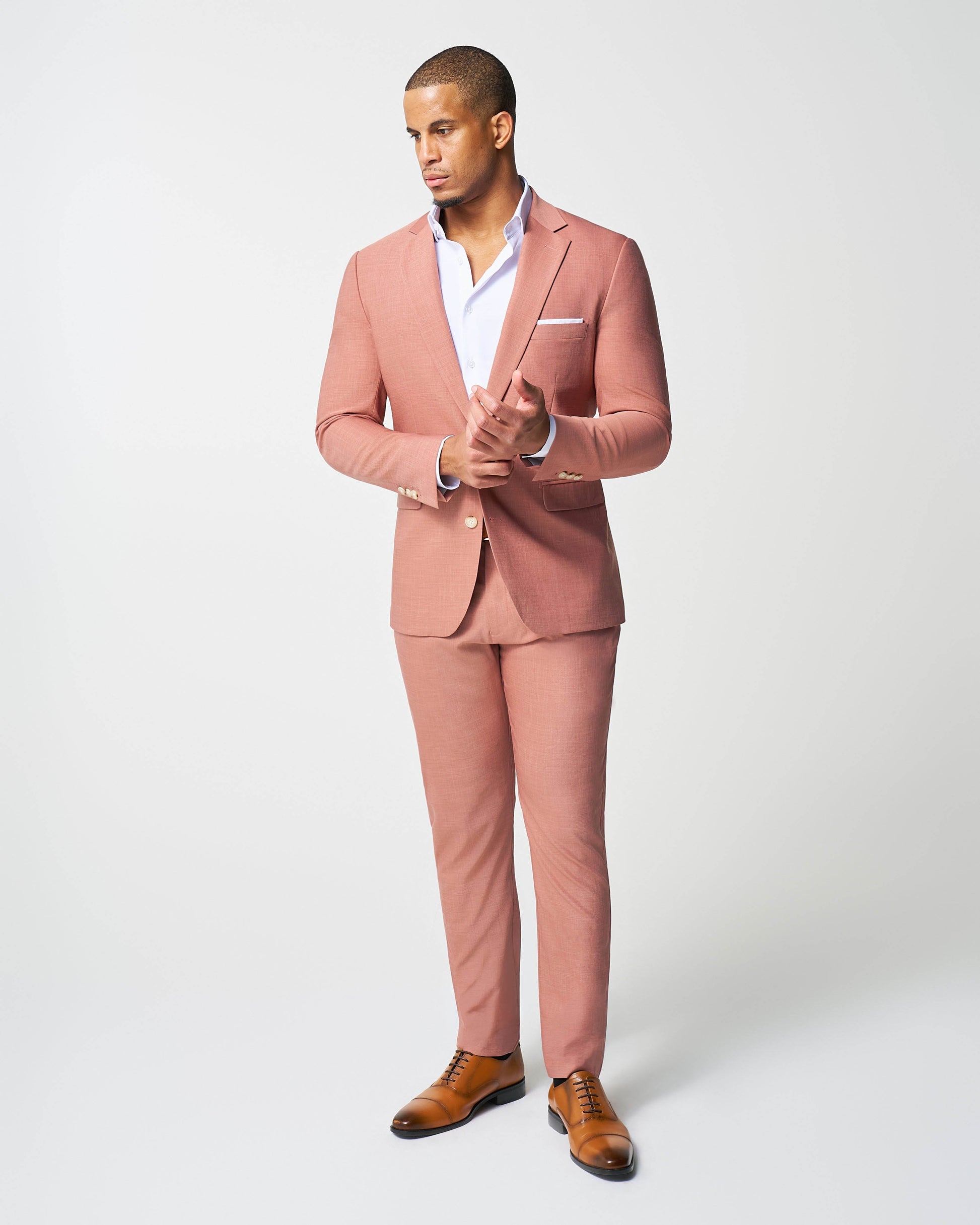 State & Liberty Athletic Fit Stretch Suit Pants - Heathered Salmon