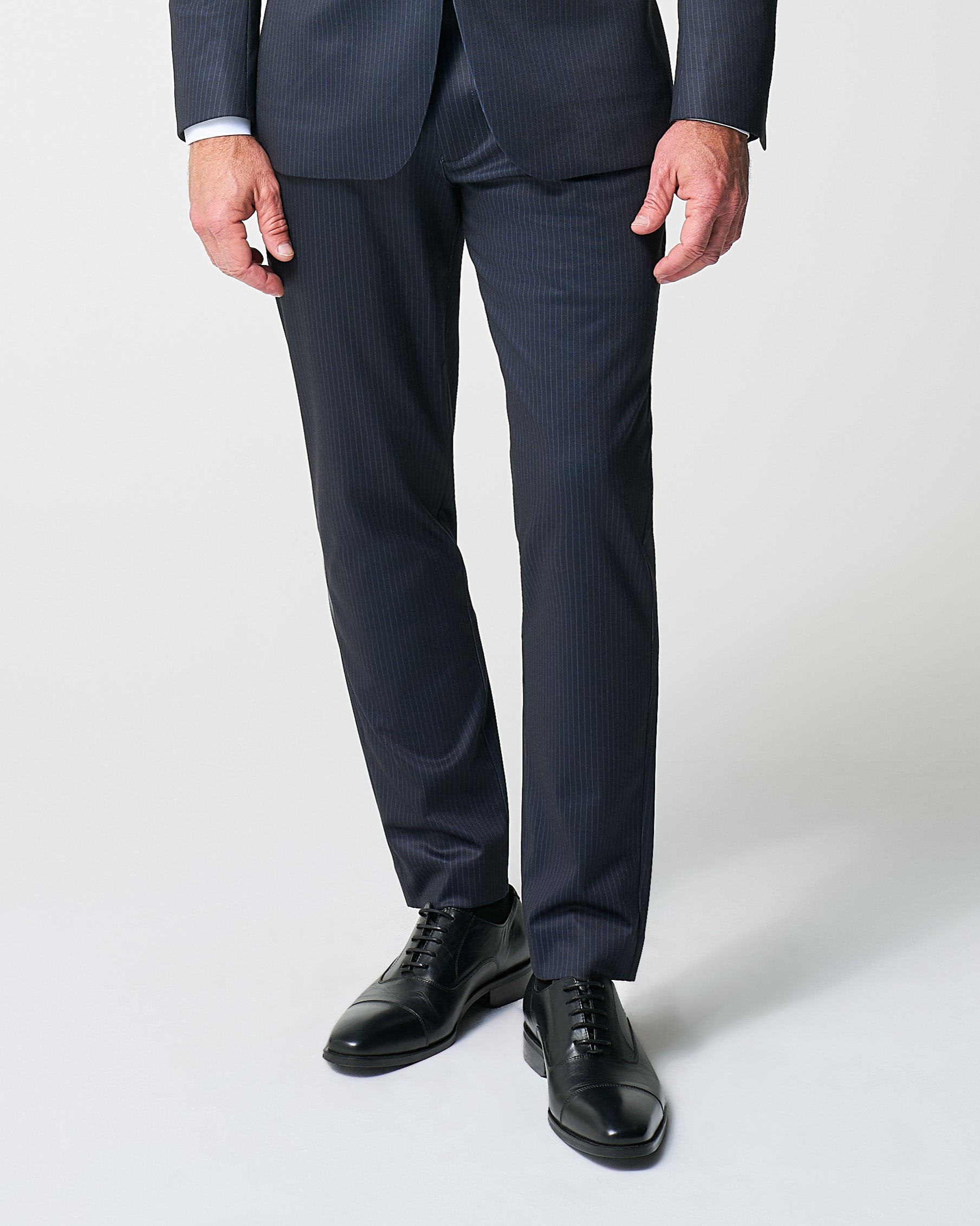 State & Liberty Athletic Fit Stretch Suit Pants - Knit Blue Chalk Stripe