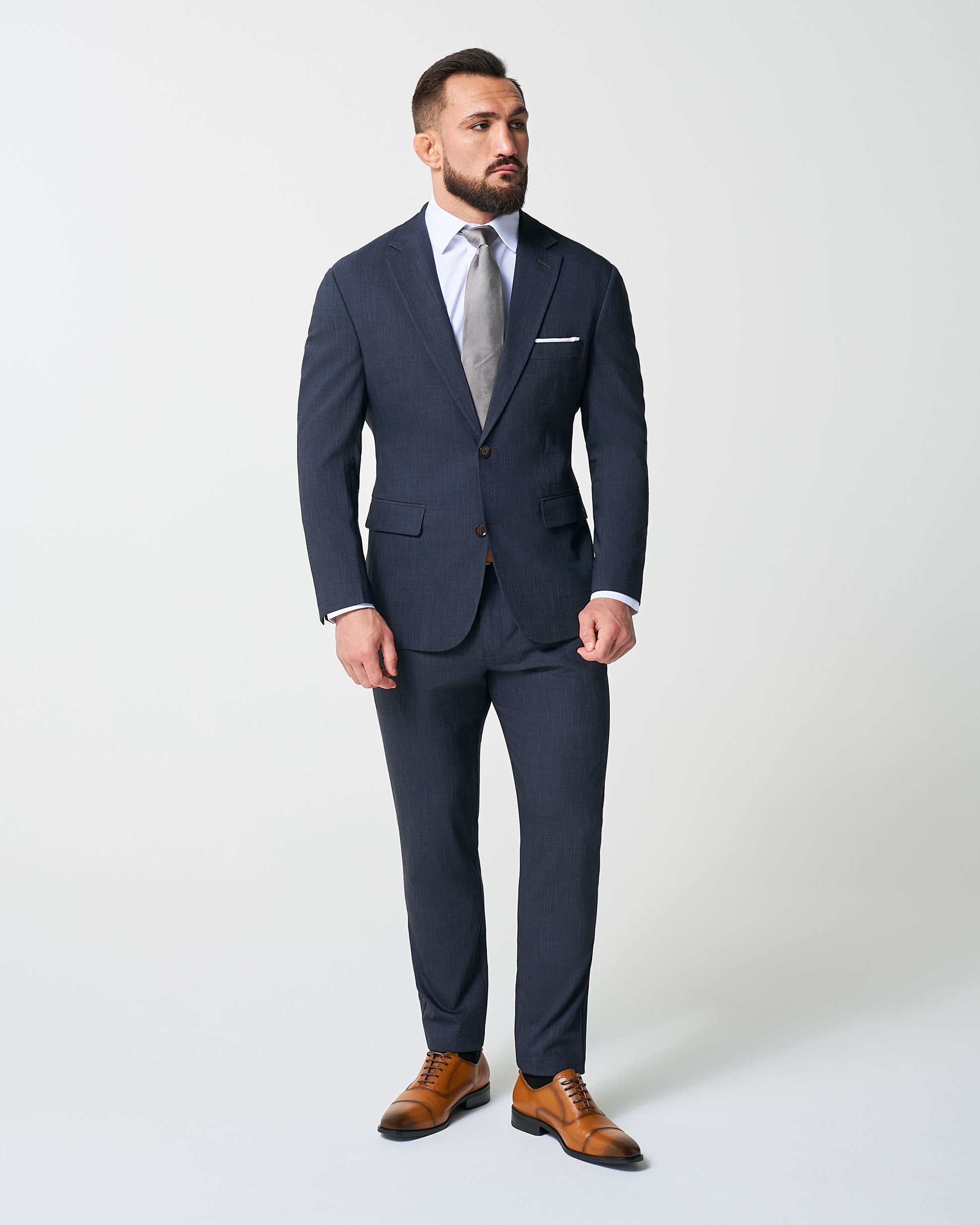 State & Liberty Athletic Fit Stretch Suit Pants - Heathered Midnight Navy