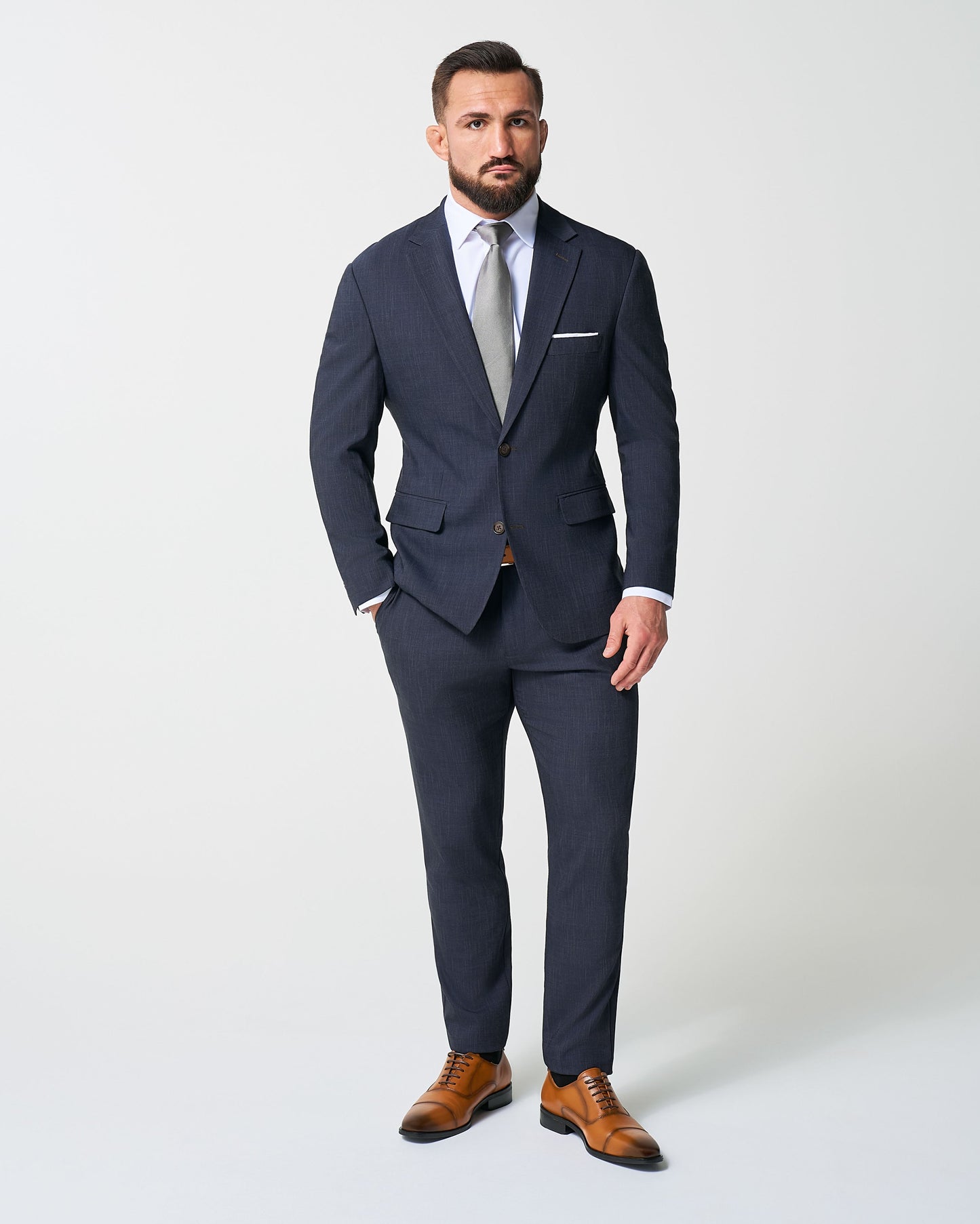 State & Liberty Athletic Fit Stretch Suit Pants - Heathered Midnight Navy