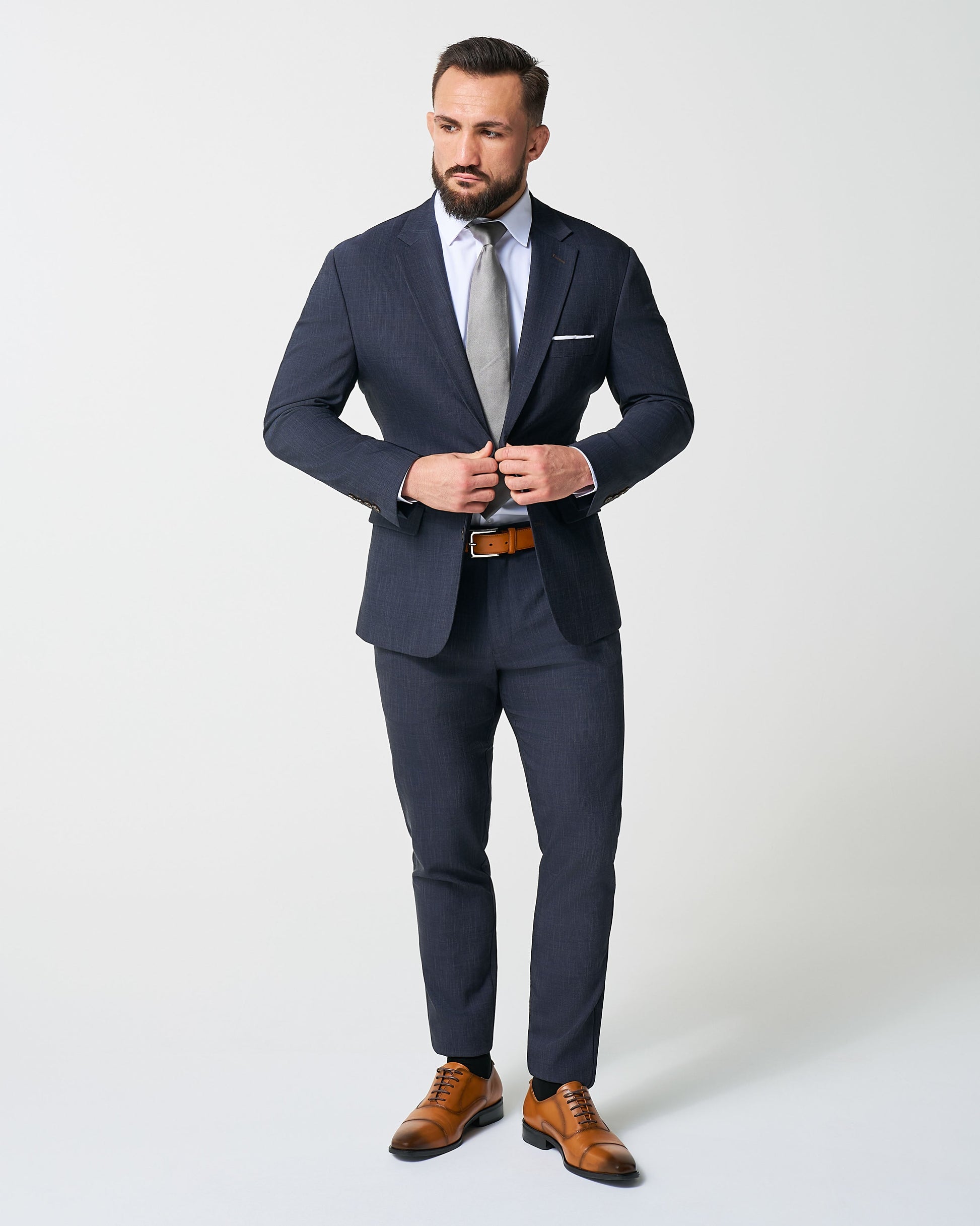 State & Liberty Athletic Fit Stretch Suit Pants - Heathered Midnight Navy