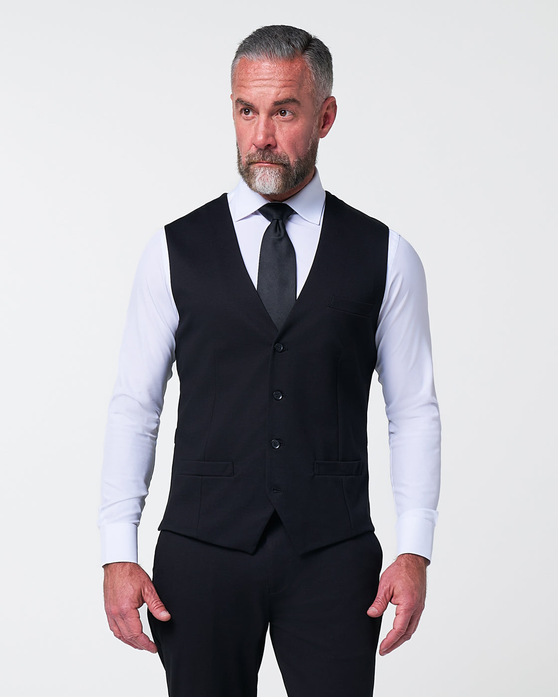 State & Liberty Athletic Fit Stretch Suit Vest - Black