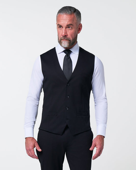 State & Liberty Athletic Fit Stretch Suit Vest - Black