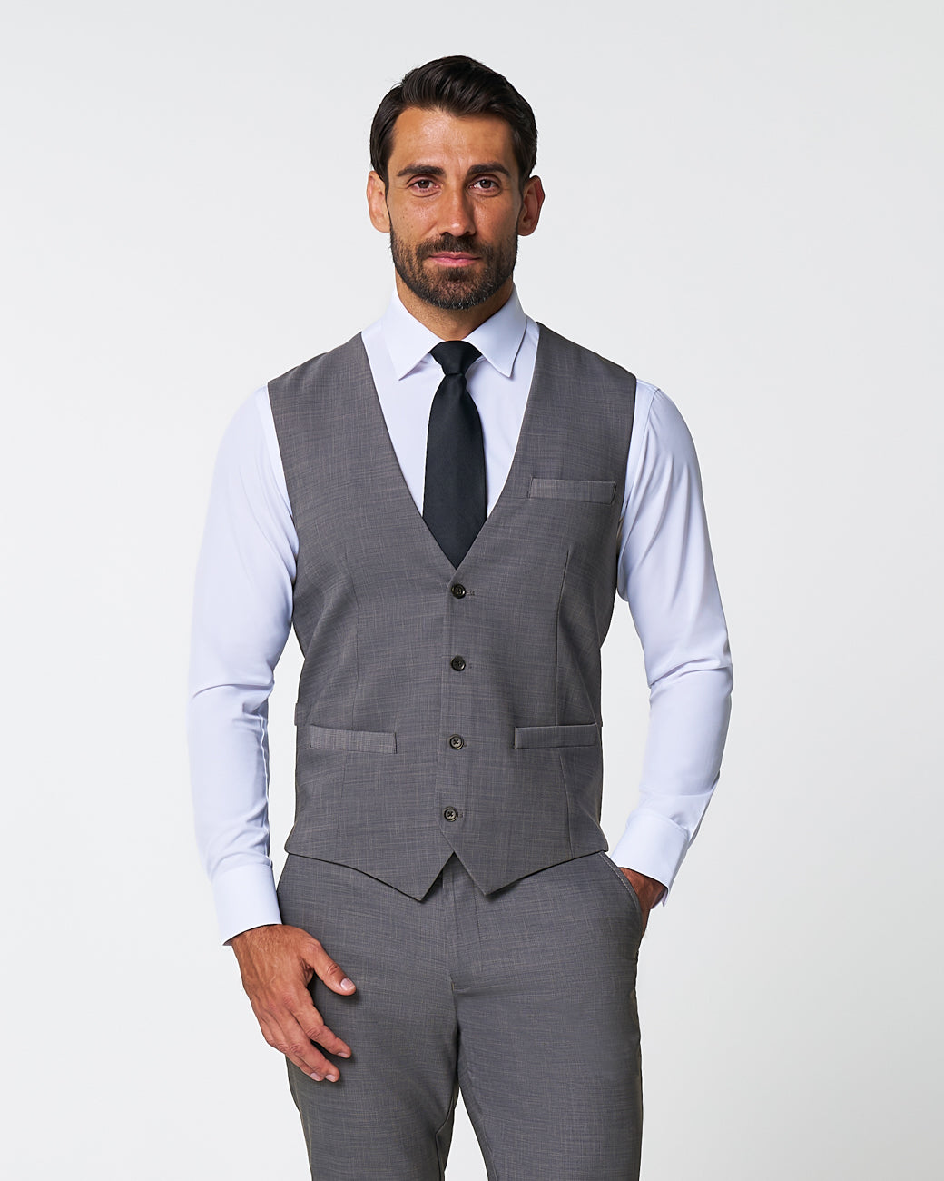 State & Liberty Athletic Fit Stretch Suit Vest - Heathered Grey