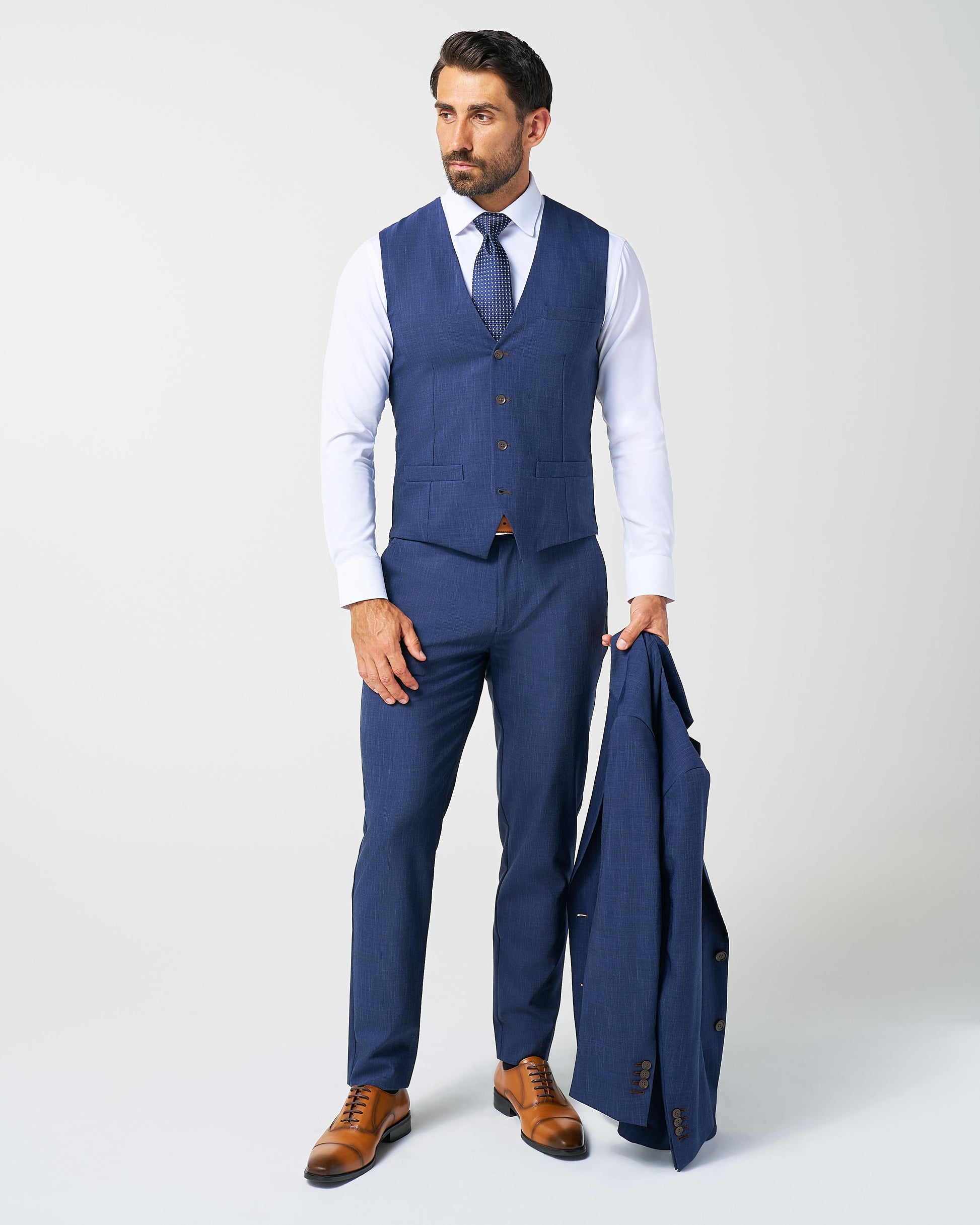 State & Liberty Athletic Fit Stretch Suit Vest - Heathered Navy