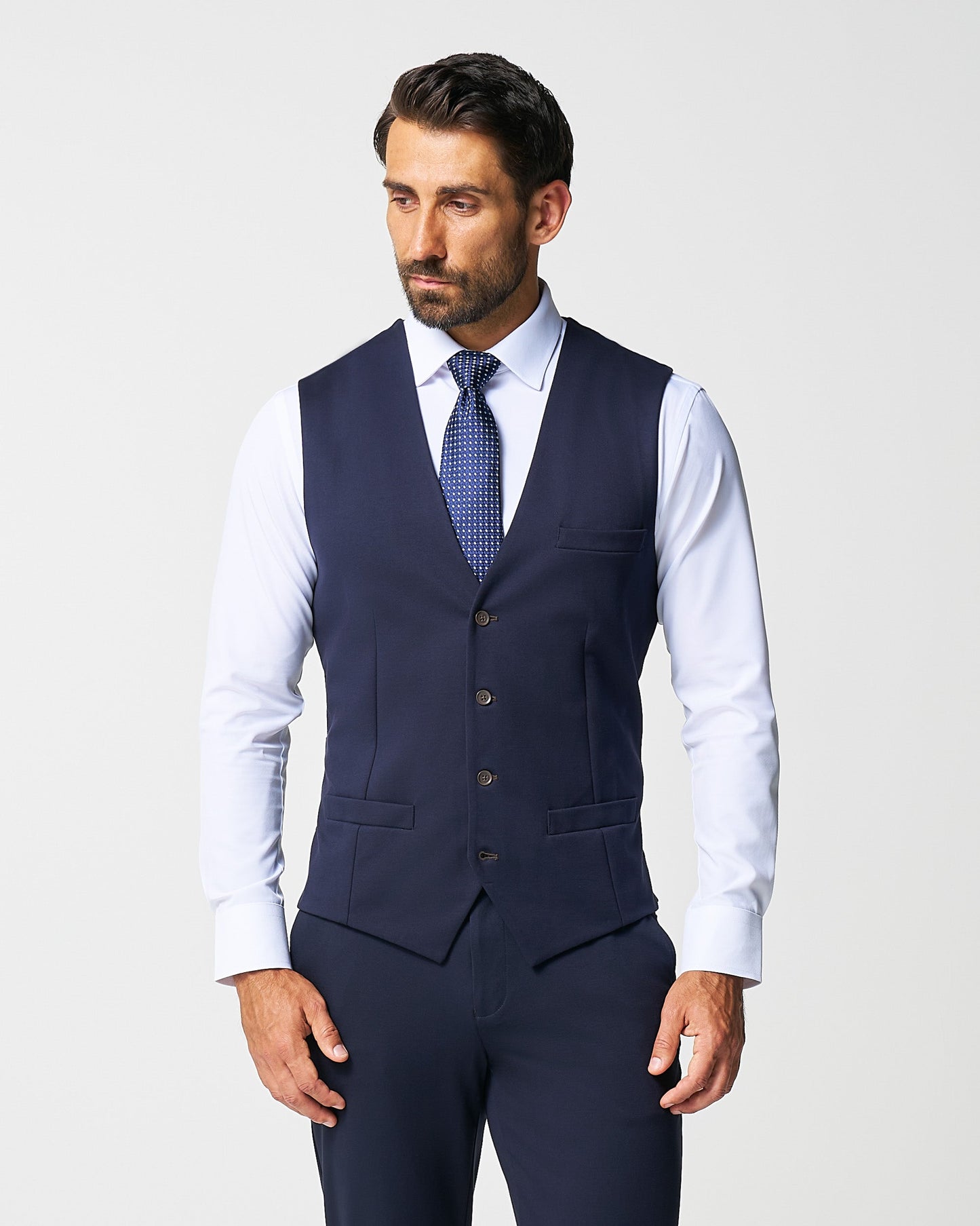 State & Liberty Athletic Fit Stretch Suit Vest - Navy