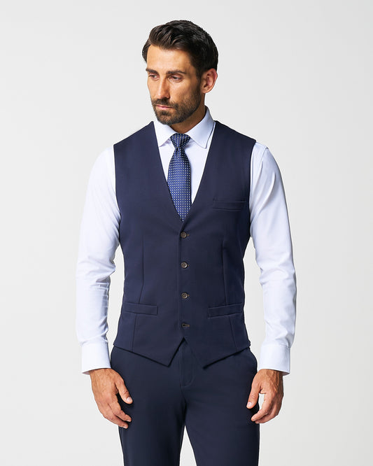 State & Liberty Athletic Fit Stretch Suit Vest - Navy