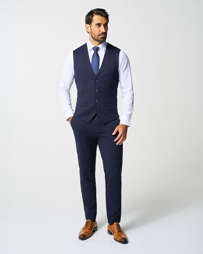 State & Liberty Athletic Fit Stretch Suit Vest - Navy