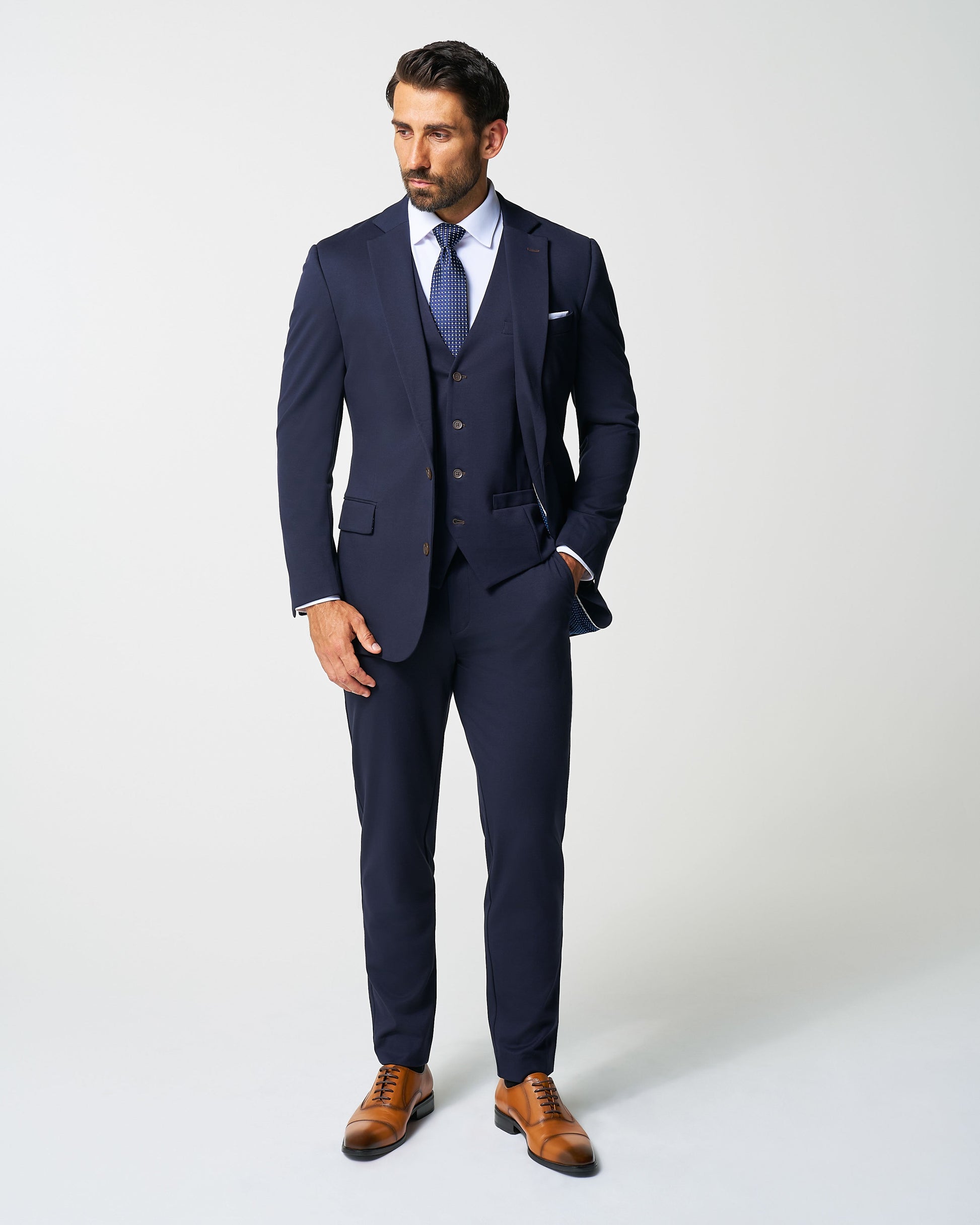 State & Liberty Athletic Fit Stretch Suit Vest - Navy