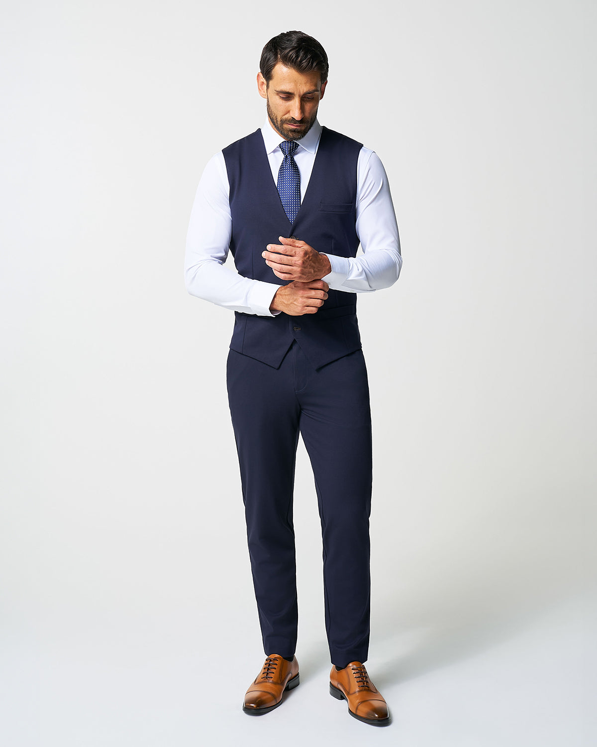 State & Liberty Athletic Fit Stretch Suit Vest - Navy