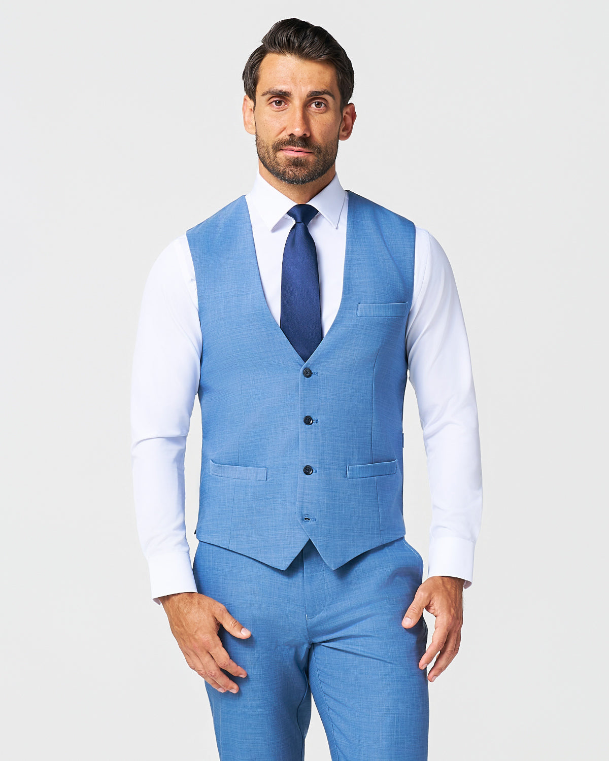 State & Liberty Athletic Fit Stretch Suit Vest - Heathered Light Blue