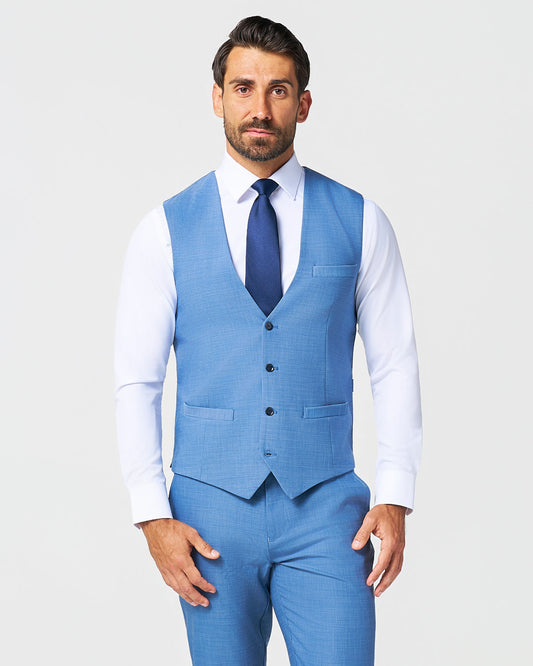 State & Liberty Athletic Fit Stretch Suit Vest - Heathered Light Blue
