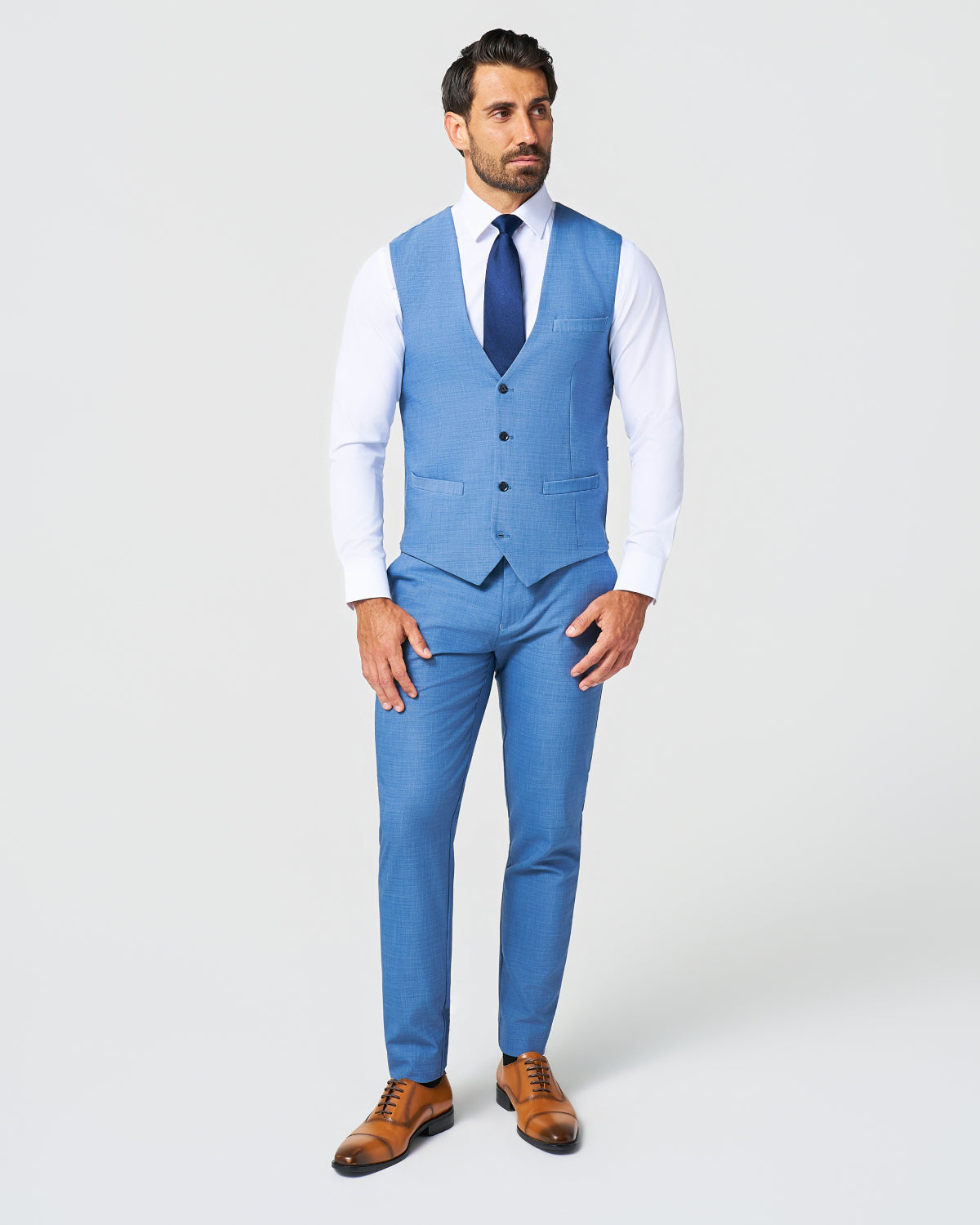 State & Liberty Athletic Fit Stretch Suit Vest - Heathered Light Blue