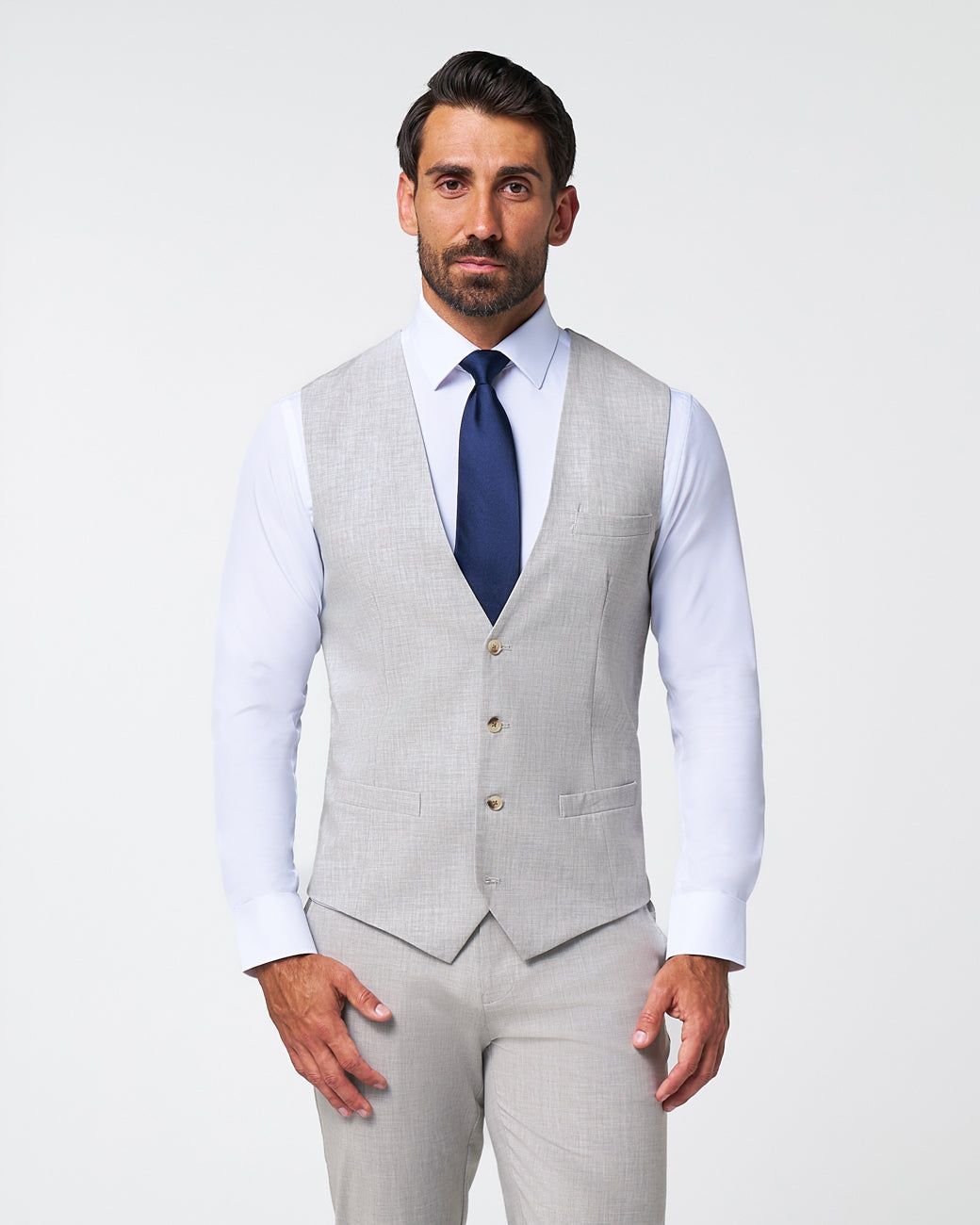 State & Liberty Athletic Fit Stretch Suit Vest - Lightweight Heathered Light Grey