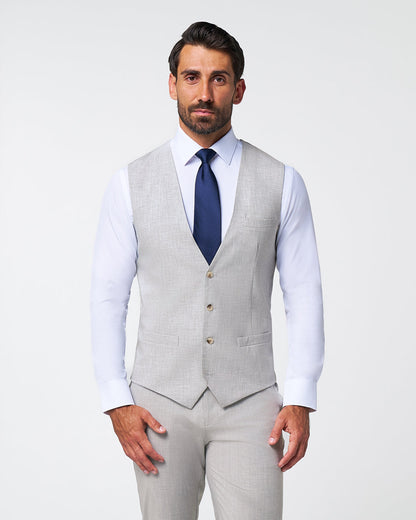 State & Liberty Athletic Fit Stretch Suit Vest - Lightweight Heathered Light Grey