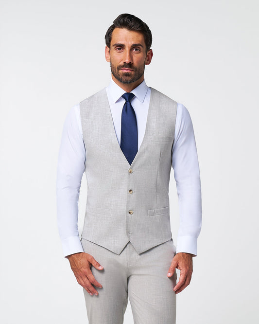 State & Liberty Athletic Fit Stretch Suit Vest - Lightweight Heathered Light Grey