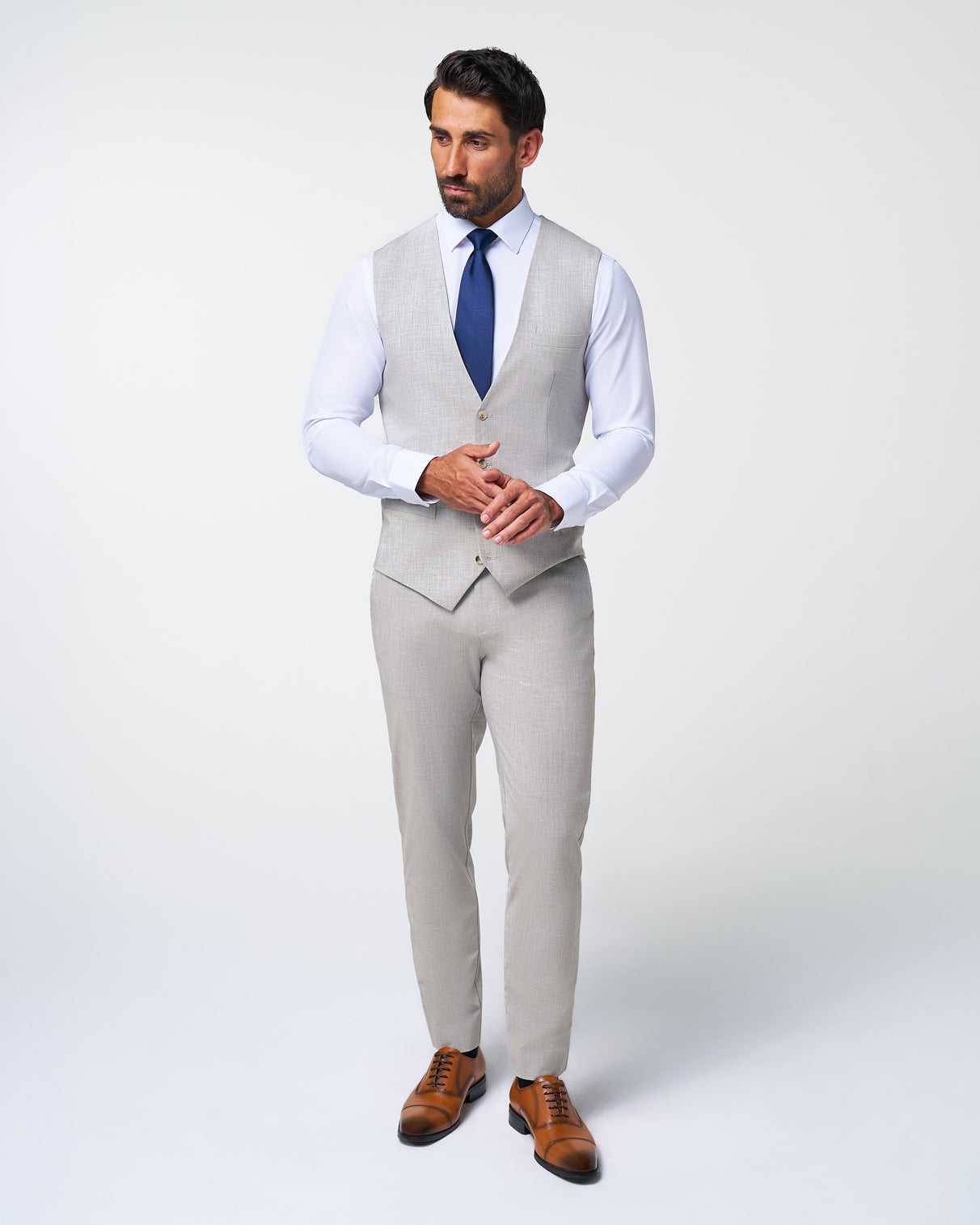 State & Liberty Athletic Fit Stretch Suit Vest - Lightweight Heathered Light Grey