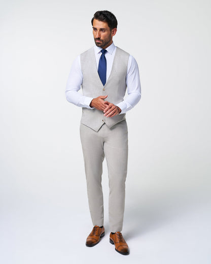 State & Liberty Athletic Fit Stretch Suit Vest - Lightweight Heathered Light Grey