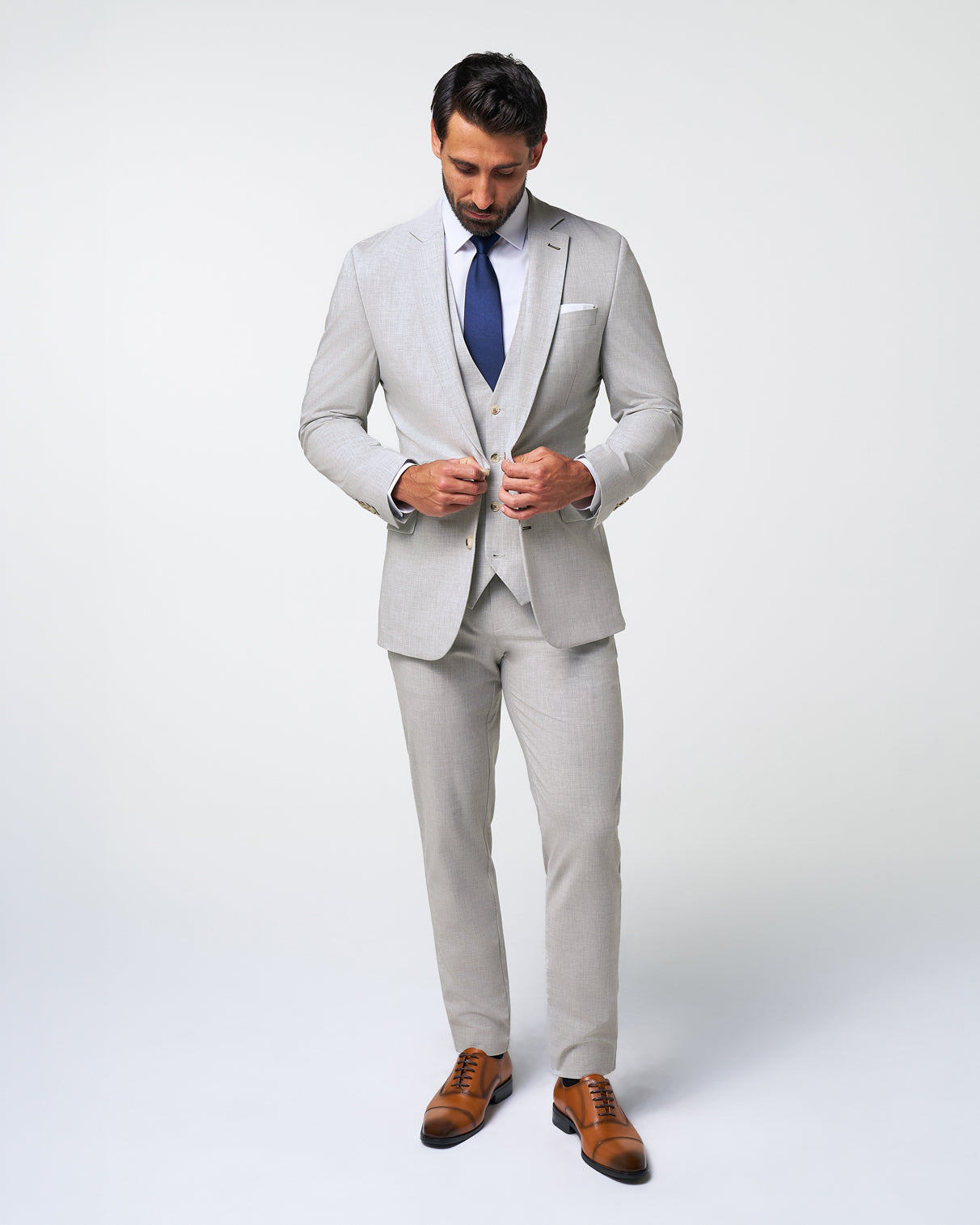 State & Liberty Athletic Fit Stretch Suit Vest - Lightweight Heathered Light Grey
