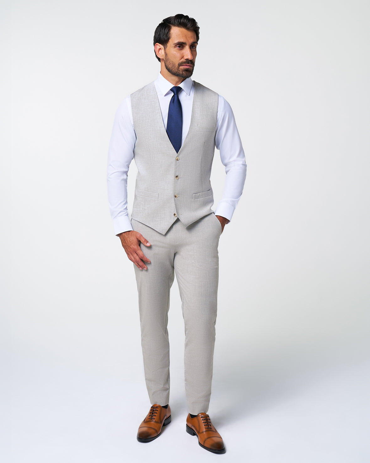State & Liberty Athletic Fit Stretch Suit Vest - Lightweight Heathered Light Grey