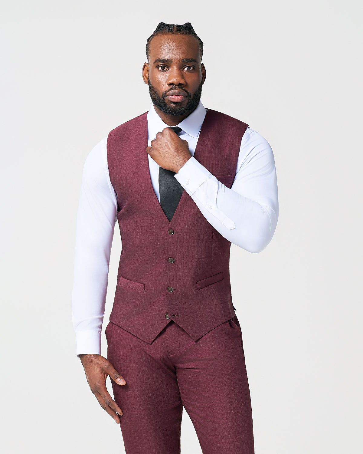 State & Liberty Athletic Fit Stretch Suit Vest - Heathered Maroon