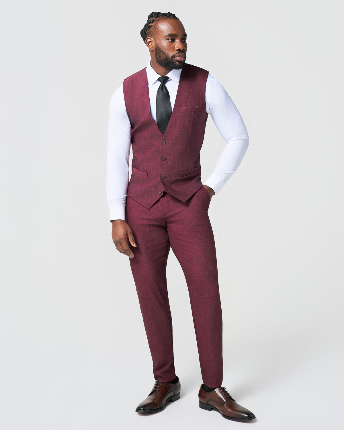State & Liberty Athletic Fit Stretch Suit Vest - Heathered Maroon
