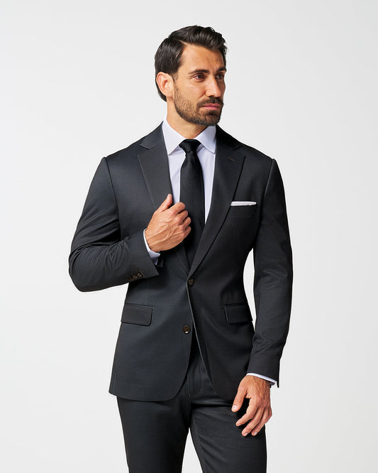 State & Liberty Athletic Fit Stretch Blazer - Charcoal Microcheck