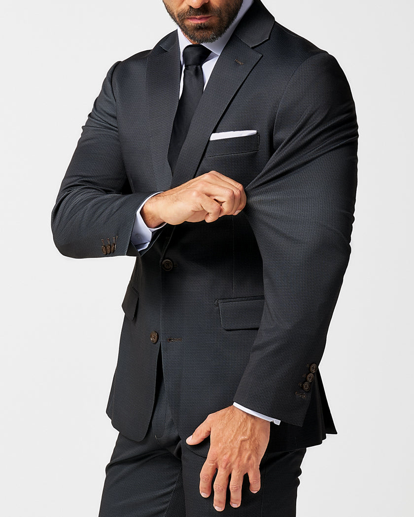 State & Liberty Athletic Fit Stretch Blazer - Charcoal Microcheck